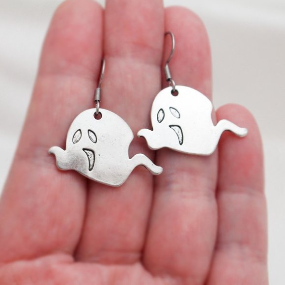 Silver Ghost Charm Earrings - Picture 2 of 5